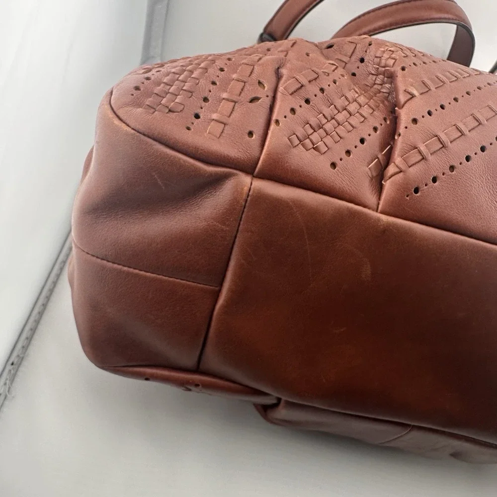 Coach Maggie Madison Criss Cross Brown Leather Shoulder Bag Purse Western Boho - Picture 5 of 10